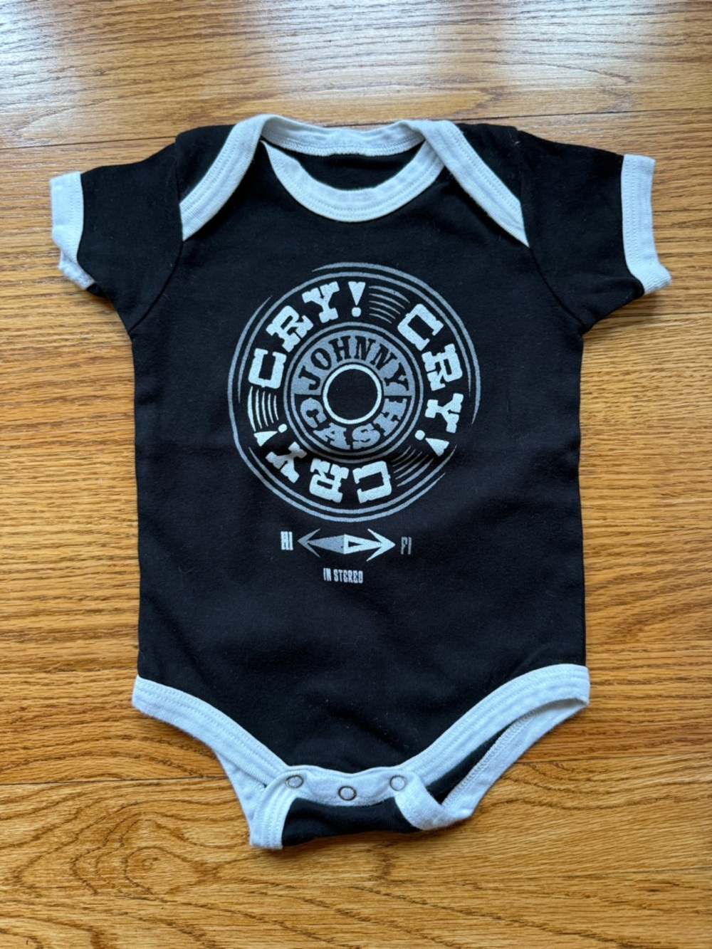 Johnny Cash “Cry Cry Cry” Bodysuit with White Trim and Graphic Logo